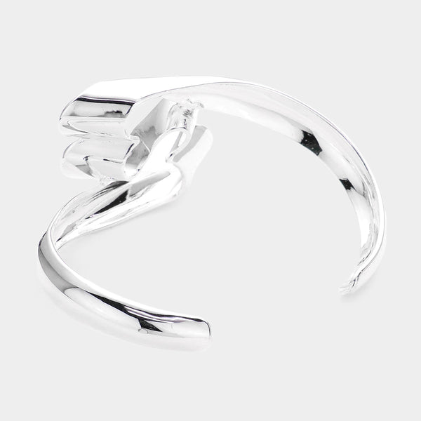 Open Heart Accented Wavy Cuff Bracelet