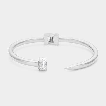 Madeline Love Rhodium Stone Paved Tip Metal Nail Hinged Cuff Bracelet - Bracelets