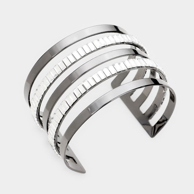 Madeline Love Hematite Baguette Cut Statement Split Layer Cuff Bracelet - Bracelets