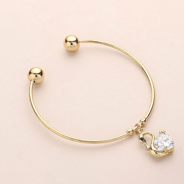 Madeline Love Gold Swan Crystal CZ Stone Charm Cuff Bracelet - Jewelry