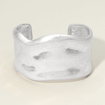 Madeline Love Worn Silver Wide Hammered Metal Cuff Bracelet - Bracelets