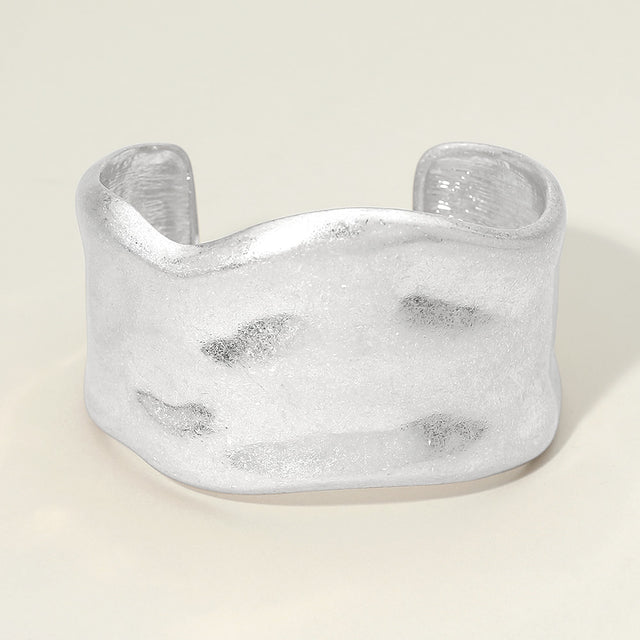 Madeline Love Worn Silver Wide Hammered Metal Cuff Bracelet - Bracelets