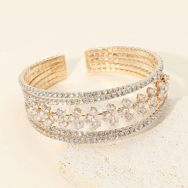 Madeline Love Clear, Gold CZ Marquise Cluster Center Split Adjustable Evening Cuff Bracelet