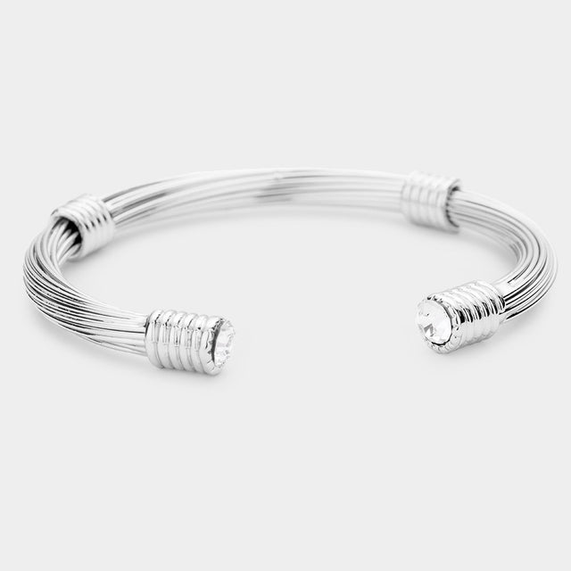 Madeline Love Rhodium Round Stone Point Metal Cuff Bracelet - Bracelets