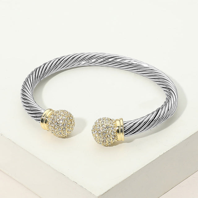 Madeline Love Two Tone CZ Pave Ball Tip Twisted Cable Cuff Bracelet - Beauty & Cosmetics