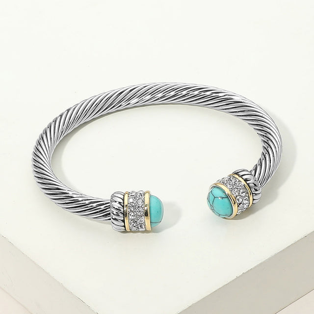Madeline Love Turquoise CZ Pave Stone Tip Twisted Cable Cuff Bracelet - Hair Accessories