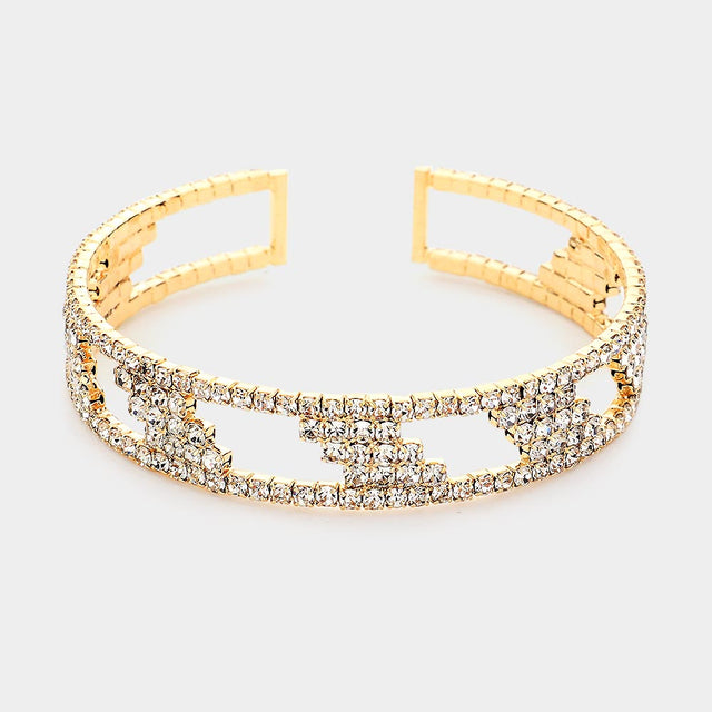 Madeline Love Gold Abstract Rhinestone Pave Accented Cuff Bracelet