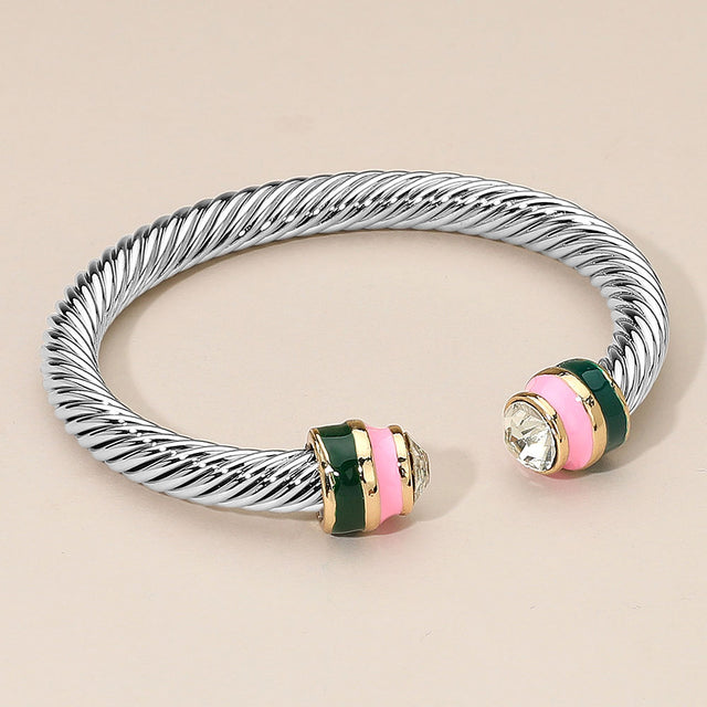 Madeline Love Pink&Green Stone Accent Two Tone Tip Twisted Cuff Bracelet - Bracelets