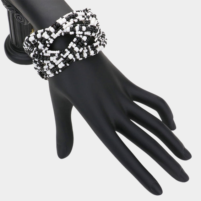 Madeline Love Black, White Seed Beads Cuff Bracelet - Jewelry