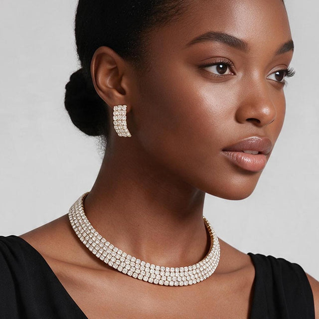 Madeline Love Clear, Gold 4-Row crystal Rhinestone Banded Open Choker Necklace