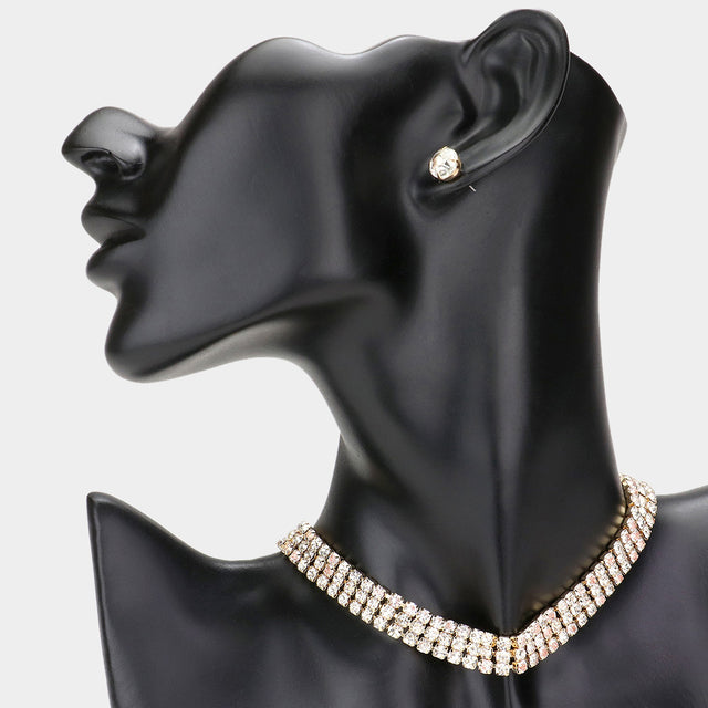 Madeline Love Gold 3Rows Rhinestone Choker Necklace