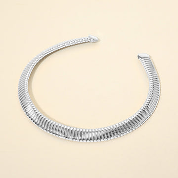 Madeline Love Rhodium Bold Ribbed Metal Choker Necklace - Necklaces
