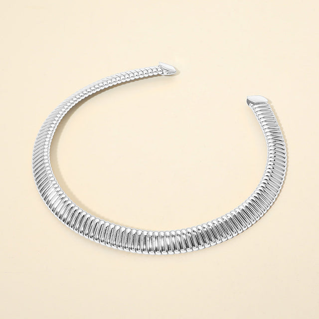 Madeline Love Rhodium Bold Ribbed Metal Choker Necklace - Necklaces