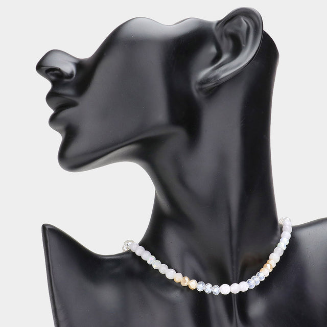 Madeline Love Gold, White Semi Precious Faceted Beaded Choker Necklace