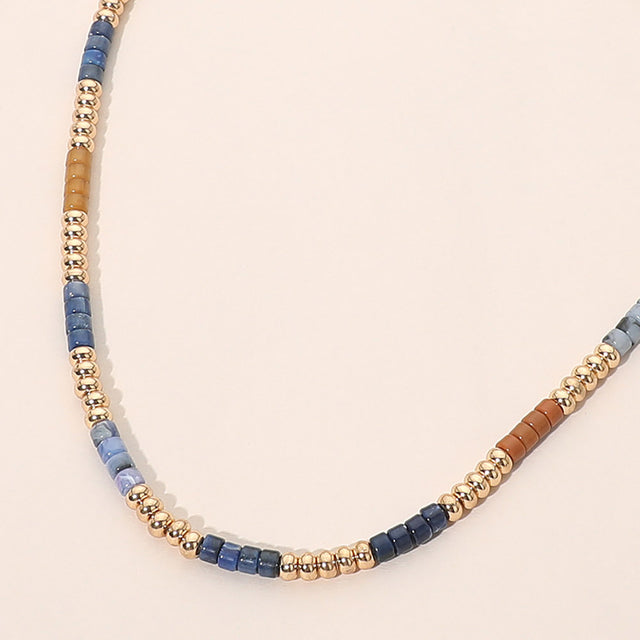 Madeline Love Gold, Navy Beaded Choker Necklace