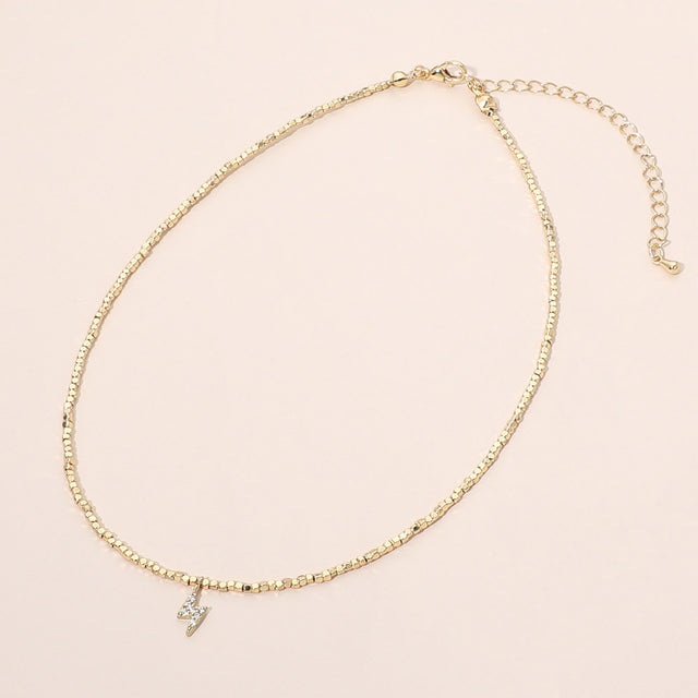 Madeline Love Clear, Gold Dainty CZ Pave Lightning Pendant Beaded Choker Necklace