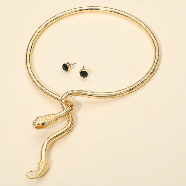 Madeline Love Black, Gold Snake Drop Choker Necklace - Necklaces