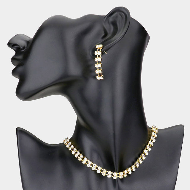 Madeline Love Gold 2-Row rhinestone choker necklace - Necklaces