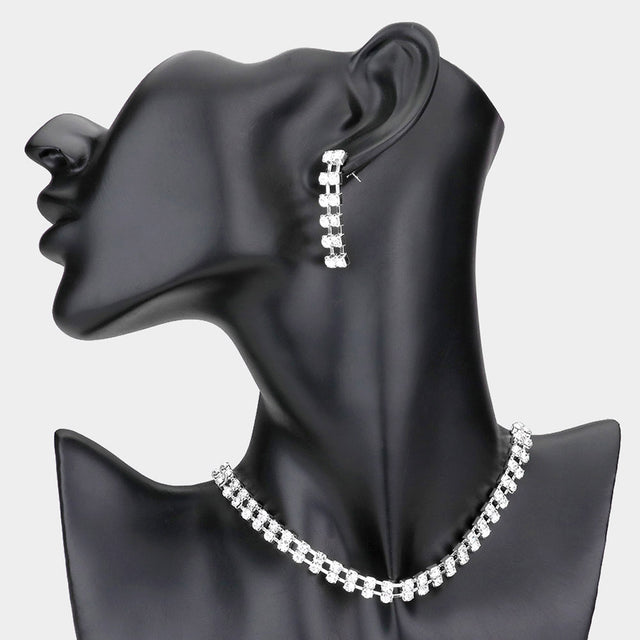 Madeline Love Silver 2-Row rhinestone choker necklace