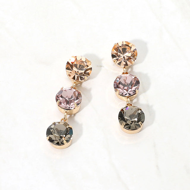 Madeline Love Gold, Light, Pink Gold Dipped Triple Swarovski Crystal Link Drop Earrings