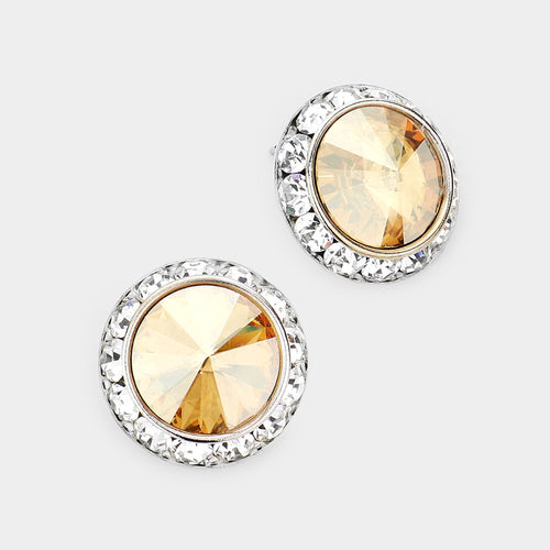 Pendientes redondos de cristal auténtico con corte Rivoli - Light, Topaz