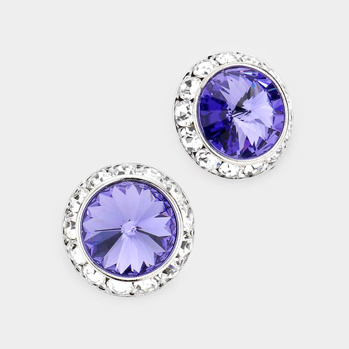 Pendientes redondos de cristal auténtico con corte Rivoli - Tanzanite