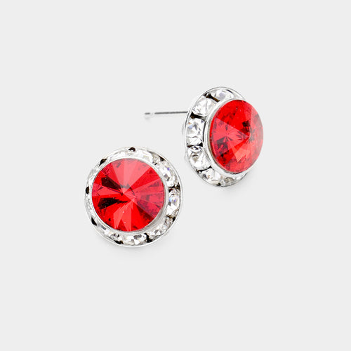 Women's Rivoli Cut Genuine Crystal Round Stud Earrings - Light, Siam