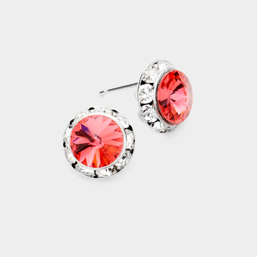 Women's Rivoli Cut Genuine Crystal Round Stud Earrings - Dark, Peach