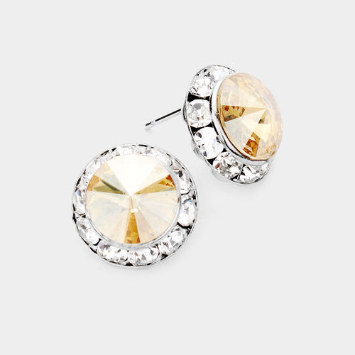 Pendientes redondos de cristal auténtico con corte Rivoli - Gold, Light, Topaz