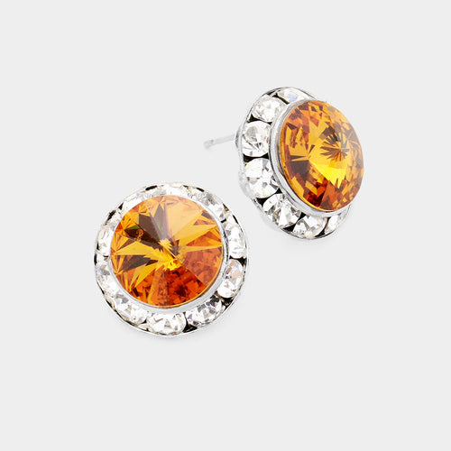 Pendientes redondos de cristal auténtico con corte Rivoli - Topaz