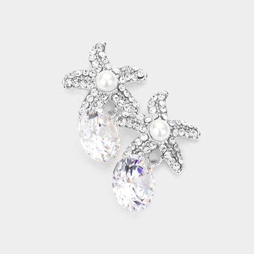 Madeline Love Rhodium Crystal Cubic Zirconia Drop Starfish Earrings