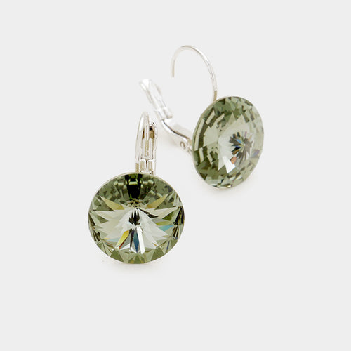 Women's Genuine Round Crystal Lever Back Earrings - Black Diamond