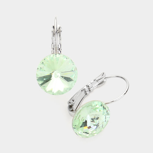 Women's Genuine Round Crystal Lever Back Earrings - Chrysolite