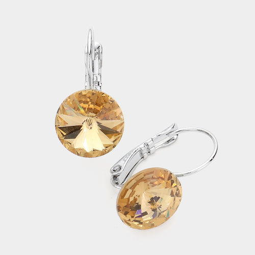Women's Genuine Round Crystal Lever Back Earrings - Lt Col Topaz