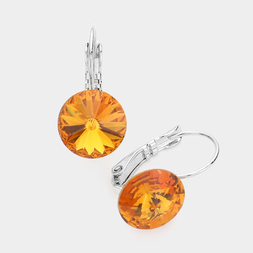 Women's Genuine Round Crystal Lever Back Earrings - Topaz