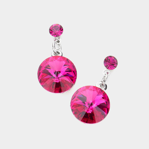 Genuine Crystal Drop Earrings - Fuchsia