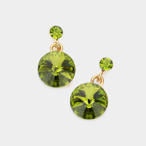 Genuine Crystal Drop Earrings - Olive Green