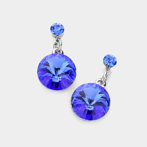 Genuine Crystal Drop Earrings - Sapphire