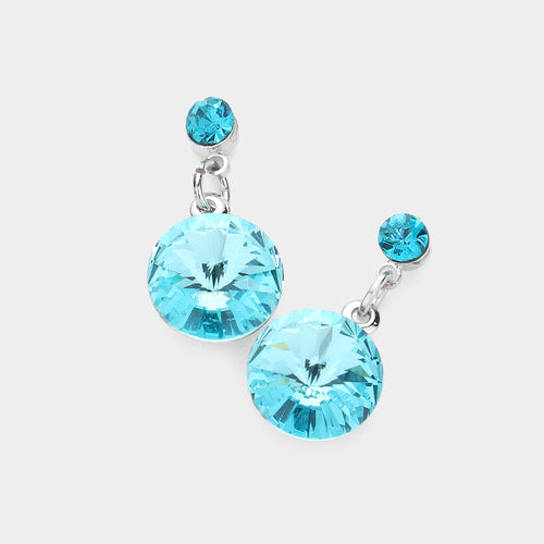 Genuine Crystal Drop Earrings - Blue, Silver