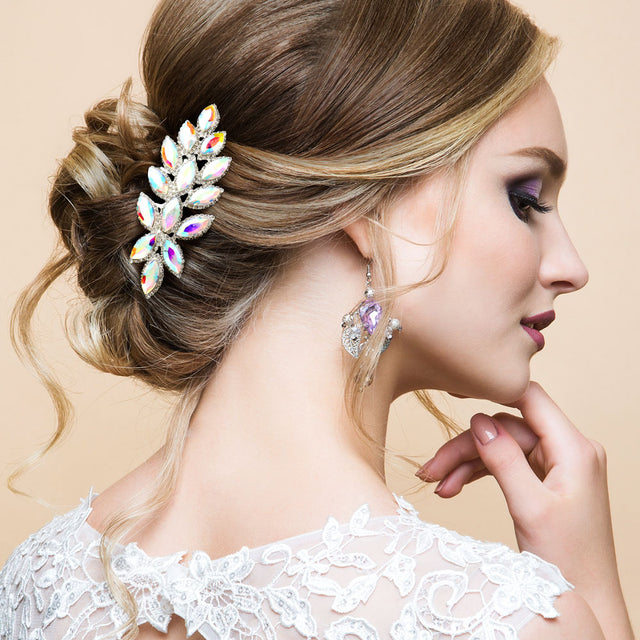 Madeline Love AB, Silver Marquise Stone Cluster Vine Hair Comb - Hair Accessories