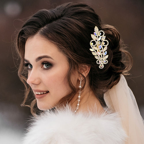 Marquise Round Stone Hari Comb - Gold