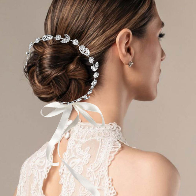 Madeline Love Clear, Silver Floral Marquise Stone Cluster Vine Bun Wrap Headpiece - Hair Accessories