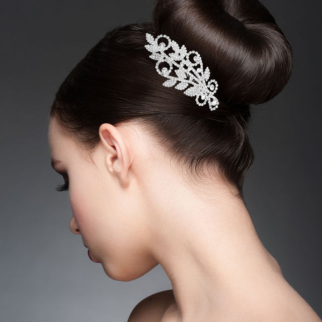 Madeline Love Clear, Silver Rhinestone Embellished Floral Hair Comb - Hair Accessories