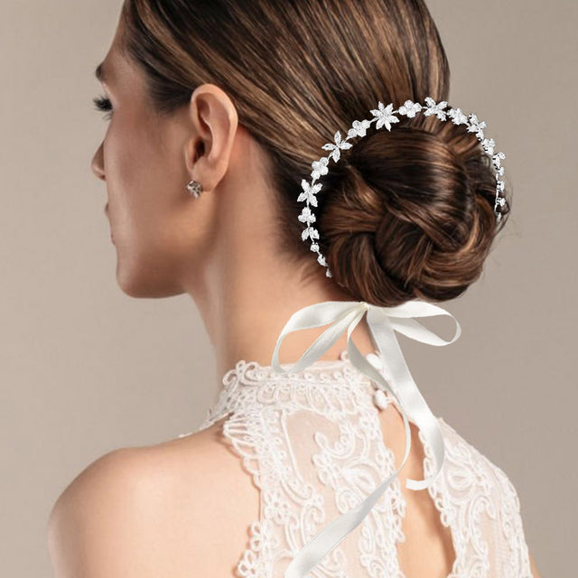 Madeline Love Clear, Silver Floral Teardrop Stone Cluster Vine Wrap Headpiece - Hair Accessories