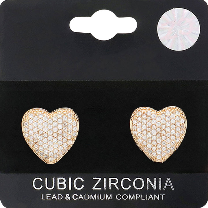 CZ Stone Paved Heart Stud Earrings are a timeless addition to any jewelry collection. With expertly paved CZ stones, these stud earrings add a touch of sparkle and sophistication to any outfit. Made with quality and style in mind, they are a perfect choice for any occasion.