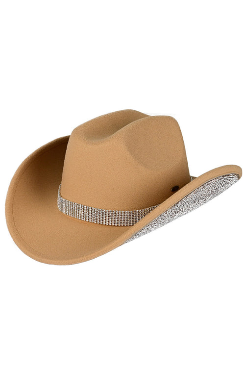 C.C Rhinestone Trim Vegan Cowboy Hat - Camel