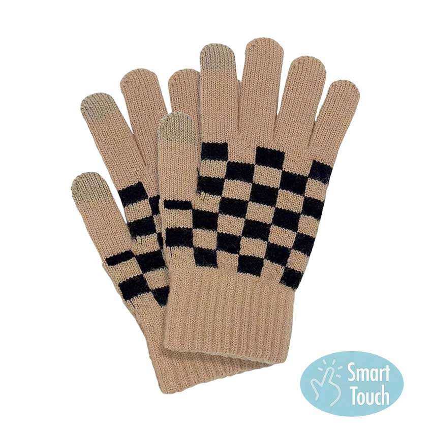Camel Checkerboard Patterned Smart Touch Gloves, are the perfect companion for all your winter needs. These gloves provide a comfortable grip and amazing warmth that keeps your hands toasty. The smart touch technology makes it easy to access your phone or any other touchscreen device without removing your gloves.