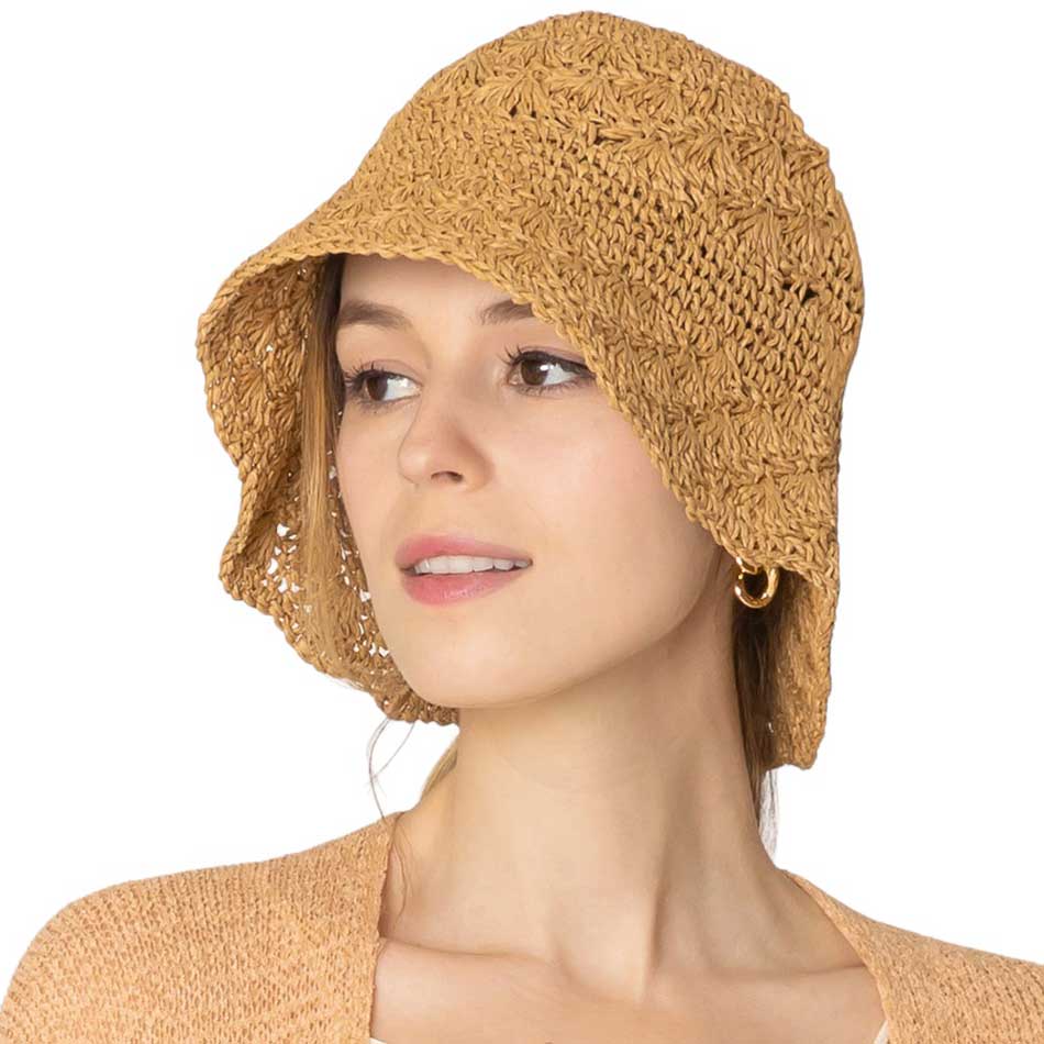 Camel Crochet Straw Bucket Hat, Stay cool with our stylish summer hat! Made with lightweight, breathable materials, this hat is perfect for sunny days. Plus, the intricate crochet design adds a touch of charm to any outfit. Keep the sun out of your eyes while looking stylish - what's not to love? Grab yours today!