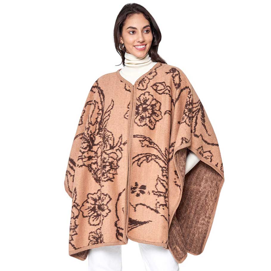 Black Floral Patterned Woven Ruana Poncho, with the latest trend in ladies' outfit cover-up! the high-quality woven ruana poncho is soft, comfortable, and warm but lightweight. It's perfect for your daily, casual, party, vacation, and other special events outfits. A fantastic gift for your friends or family.