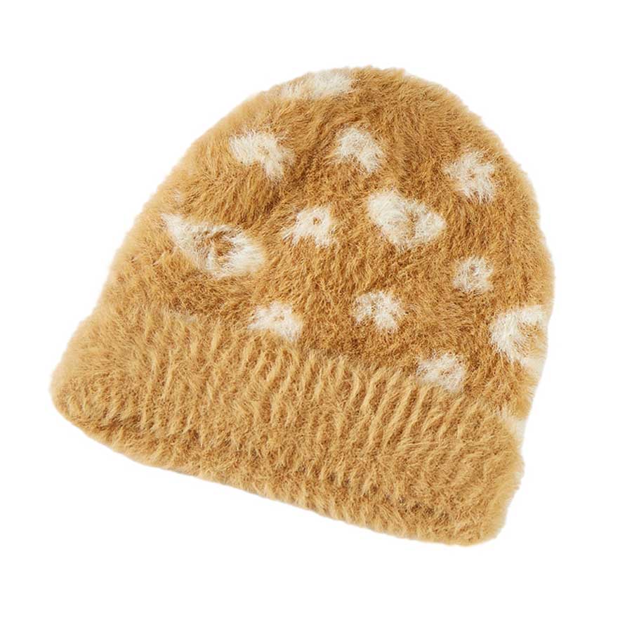 Camel This Leopard Patterned Beanie Hat is perfect for colder months. Its comfortable fit and stylish design make it an ideal choice for everyday wear. Made from high-quality soft fabric materials This hat is sure to keep you warm and stylish this winter with the Leopard Patterned Beanie Hat. Ideal gift for the cold season.
